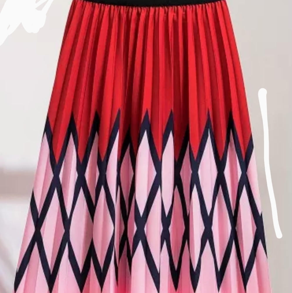 Fashion Brand Print Pleated Skirts Womens High Wai